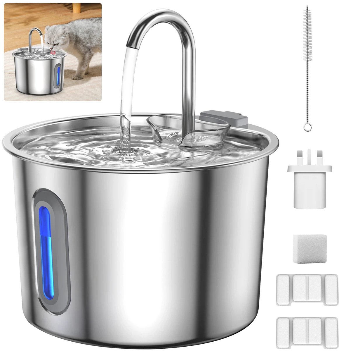 Hutjemutje - Premium Drinkfontein voor Kat en Hond -2.2L Waterfontein Kat - Katten Fontein - RVS - Fluisterstil