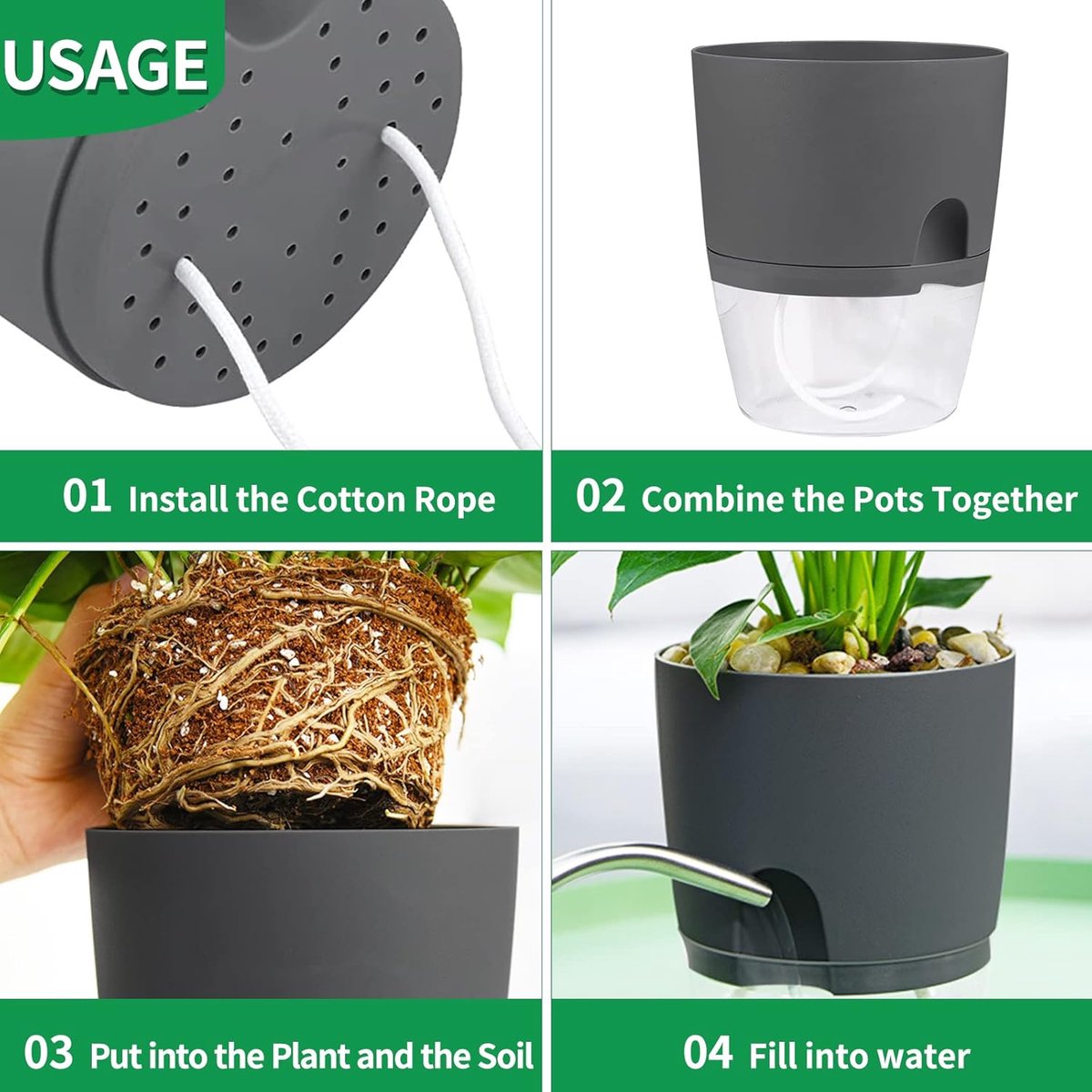 Zelfwaterende Kruidenpotjes Set van 3 – Kruidenpot met Waterreservoir – Bloempot voor Keuken, Vensterbank en Balkon – Moderne Zelfbewaterende Plantenpot voor Binnen — cadeau in Kookcadeaus - foto 5