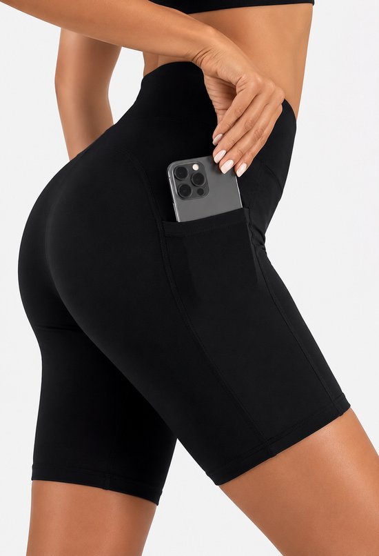 SparkNine Softflow korte sportbroek - dames short - met zakken - S - zwart - half lang - super zacht materiaal van Merkloos — afbeelding 2