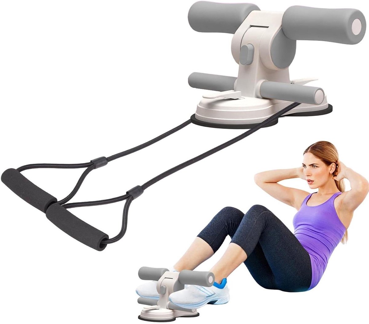 Sit Up Zuignap - Buiktrainer Assistent - Core Training - Dubbele Zuignap Stabiliteit - Verstelbaar - Grijs