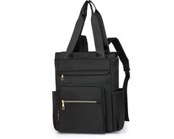 Ruime damesrugzak – Met een vak voor een 12-inch laptop – Reisrugzak – Grote handtas/schoudertas – Stijlvolle schooltas – Zakelijke tas – Geschikt voor reizen, vakantie en kantoor – Zwart – 1 stuk