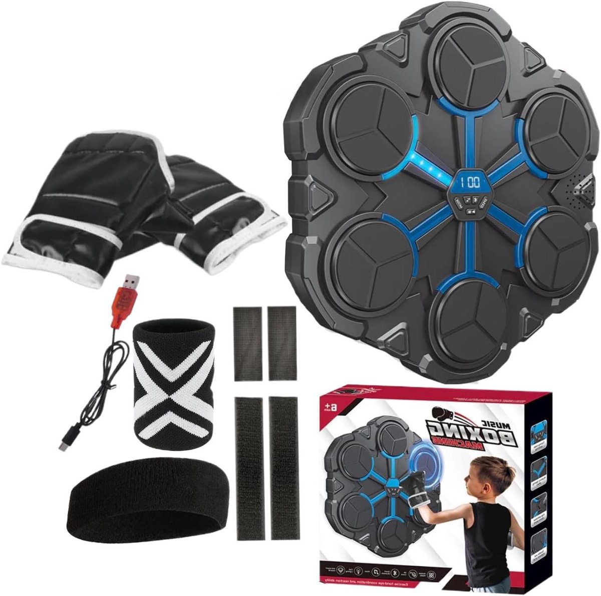 Muziek Boxmachine - Interactieve Bokstrainer - Sport & Fitness - Dynamische Ritmische Verlichting - 36 x 33 x 8 cm
