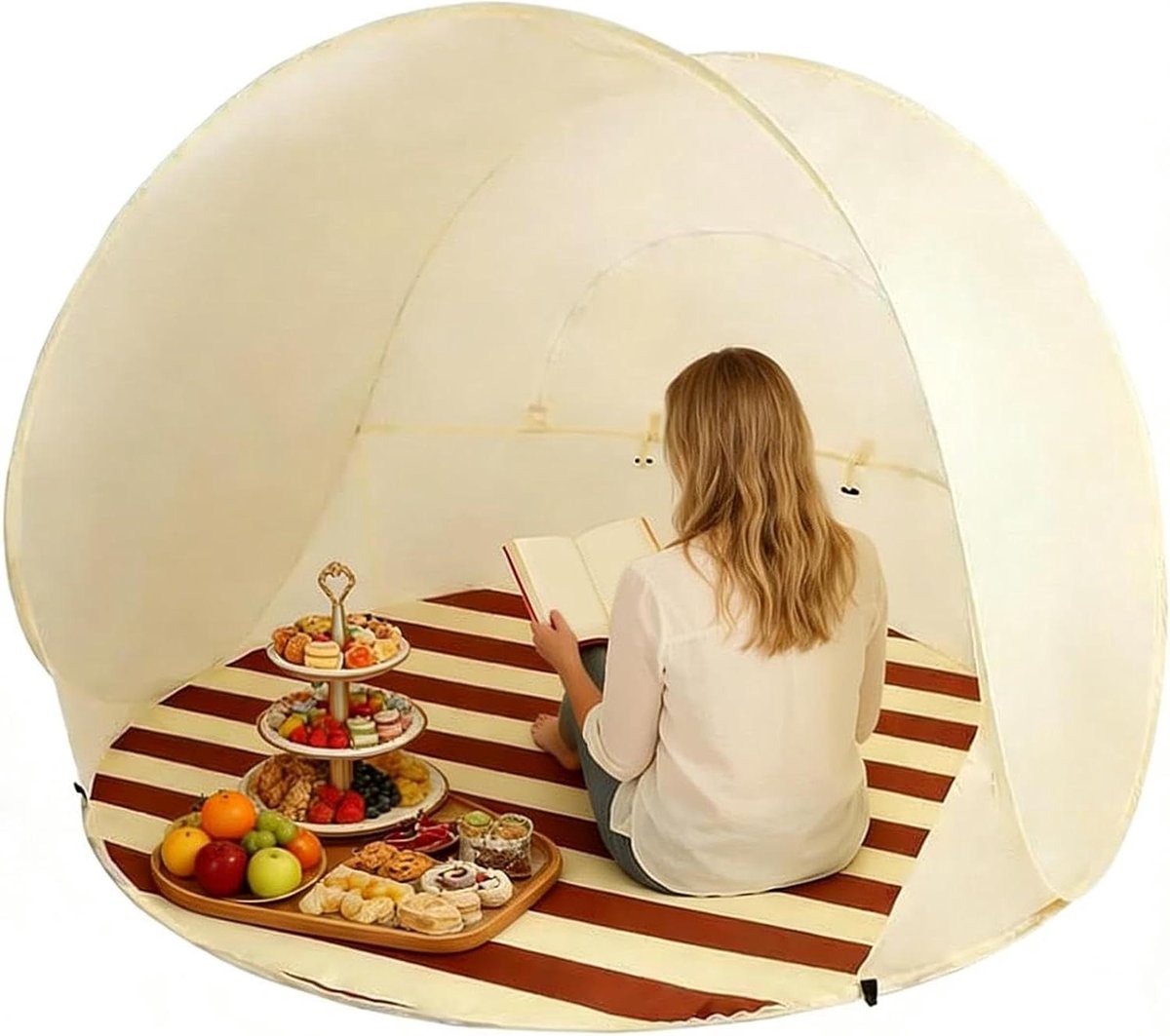 Strandtent Snel Opzetten - Zonnescherm Tent - Outdoor Ontspanning - Ventilatie Raam - 3-4 Personen - Enkel
