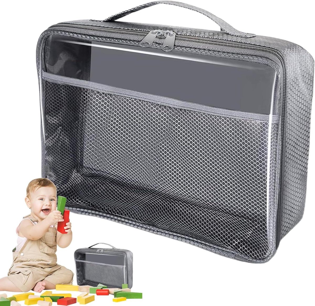 Opbergtas met rits - Speelgoedzak PVC - Speelgoed organiseren - Ademend gaaspaneel - 267 c
