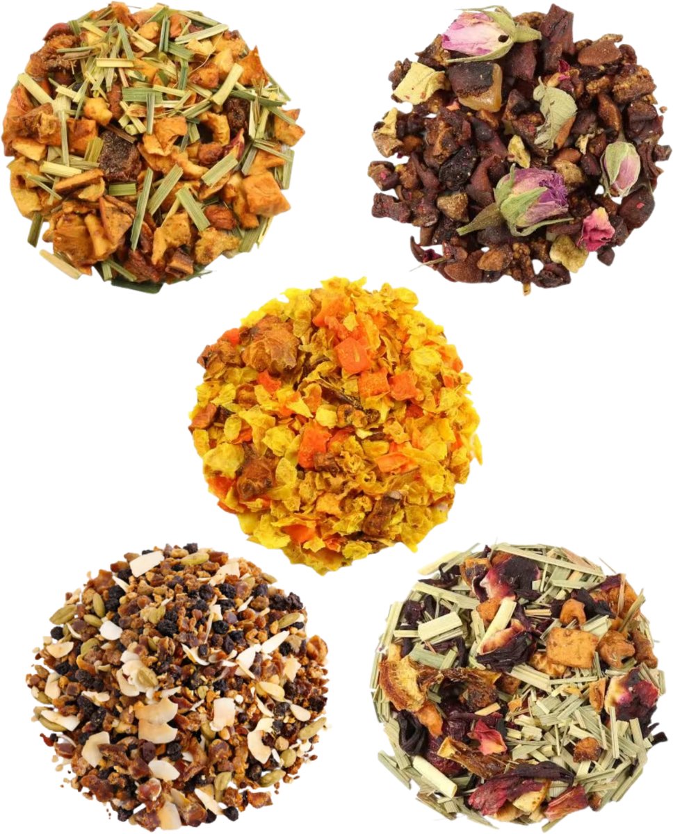 Proefpakket Vruchtenthee – 5 x 15g Losse Thee - Vruchtenthee Cranberry, sinaasappel, appel, peer en dadel.