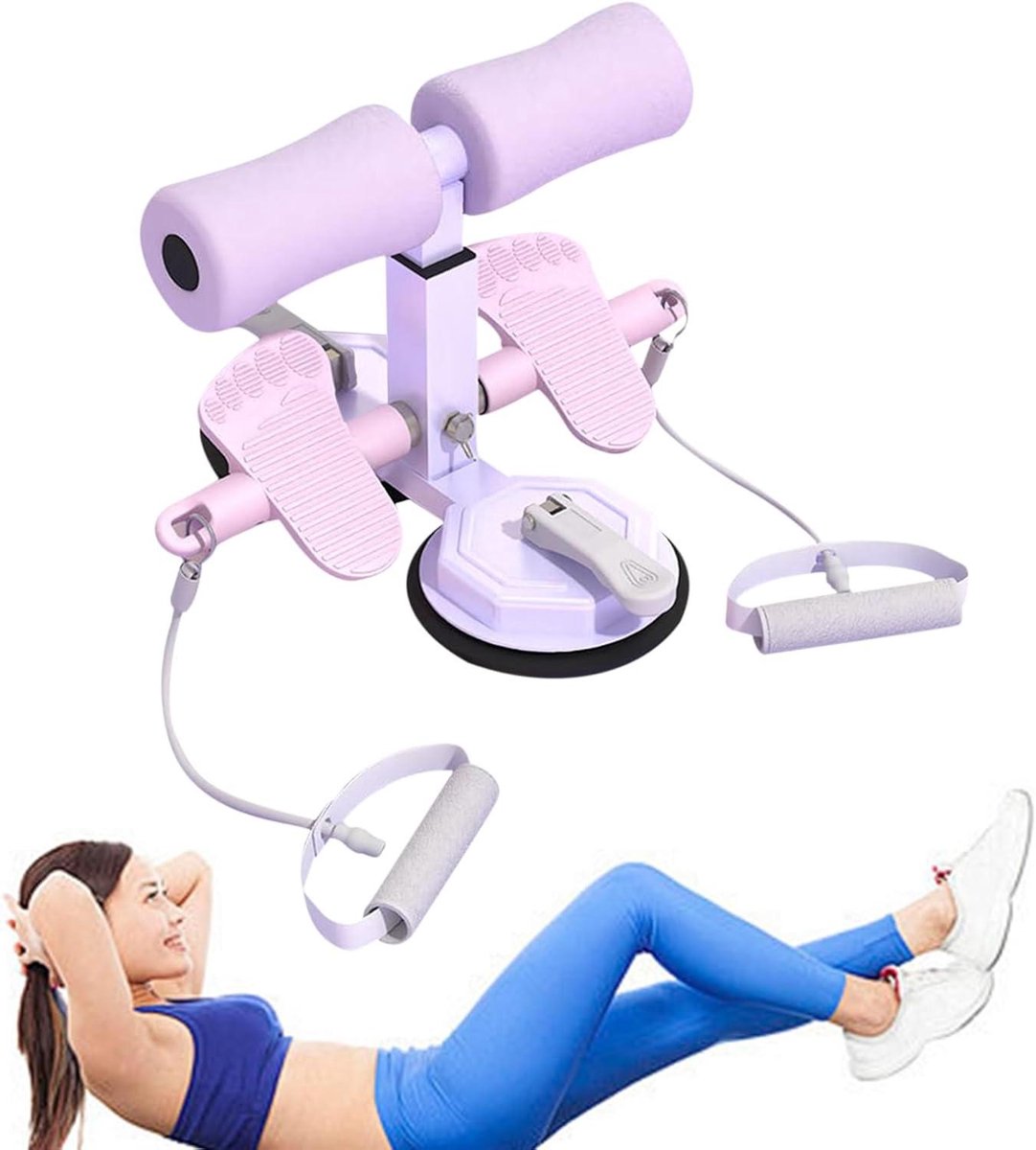 Sit-up apparaat - Buikspiertrainer thuis - Fitness thuis - Dubbele zuignappen - Verstelbare hoogte - Lila