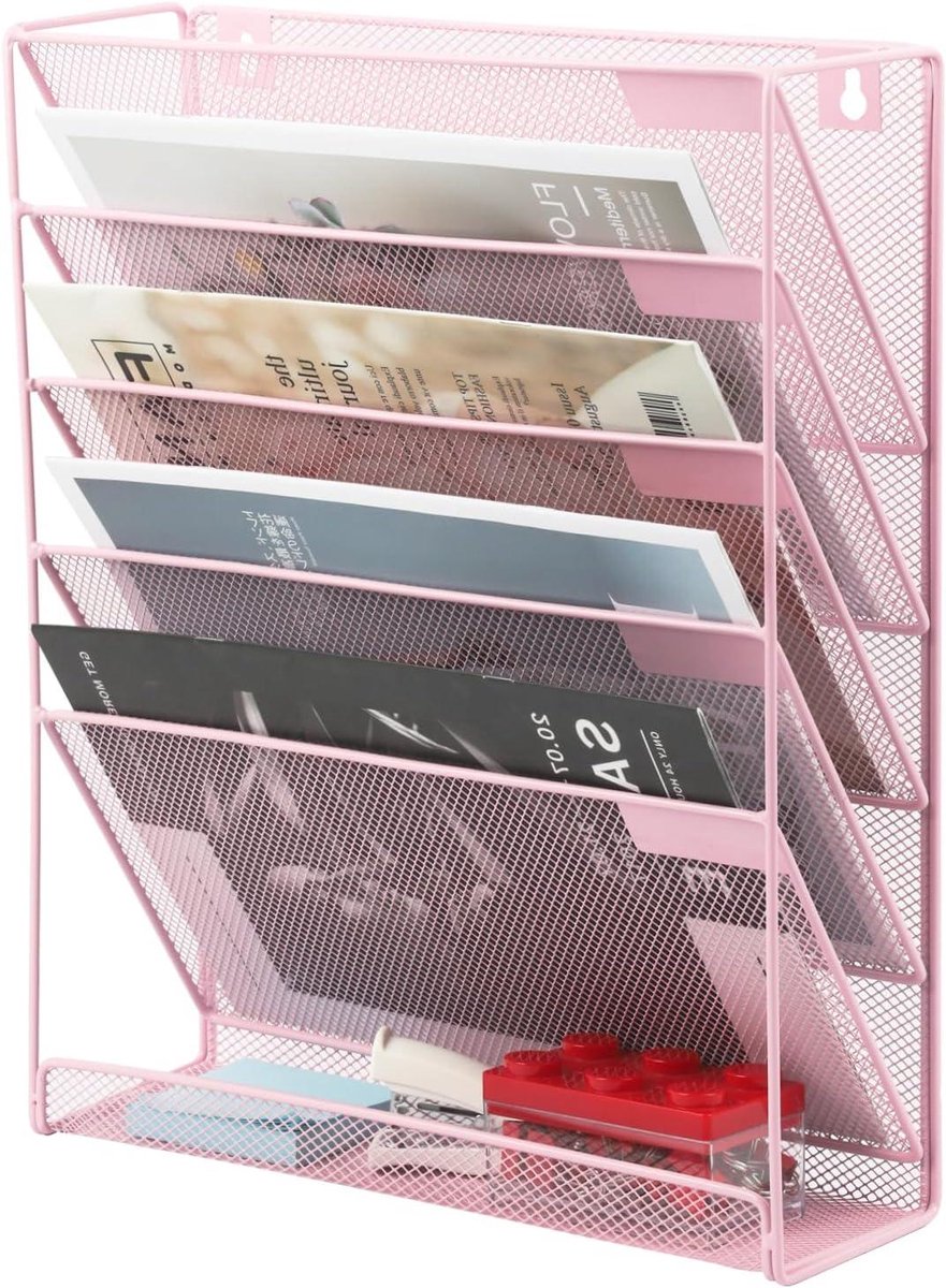 Muur File Houder - Bureau Organizer - Kantoor Opruimen - 5 Tier Ontwerp - Met Lade - Roze