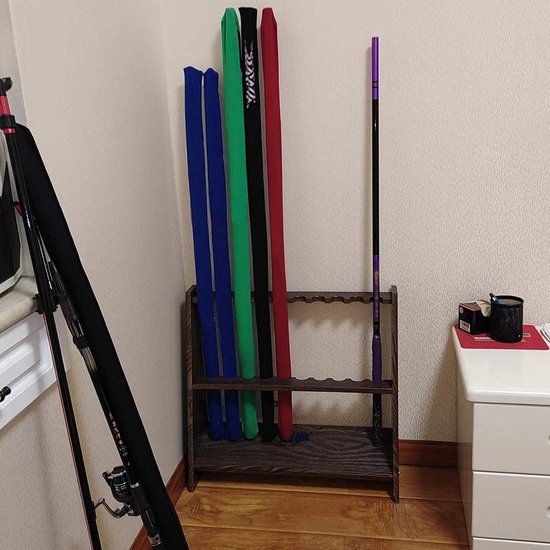 Biljartkeu Houder - Stokkenrek Organizer - Keus Opbergen - Ruimtebesparend Ontwerp - 60x18x57cm - Bruin — afbeelding 4