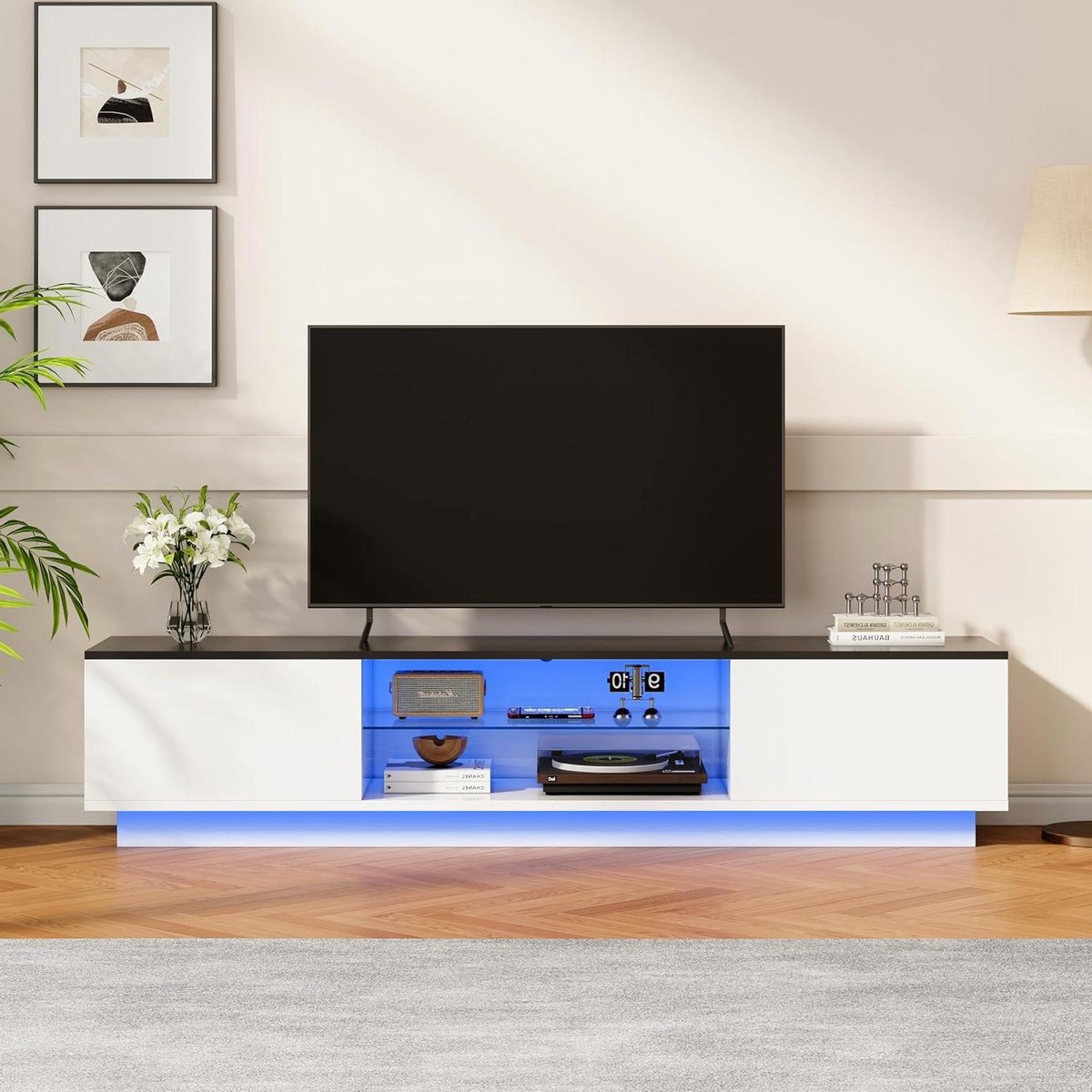 Tv-kast - Tv-meubel - Opbergen Woonkamer - Inclusief Led - 160 cm - Wit