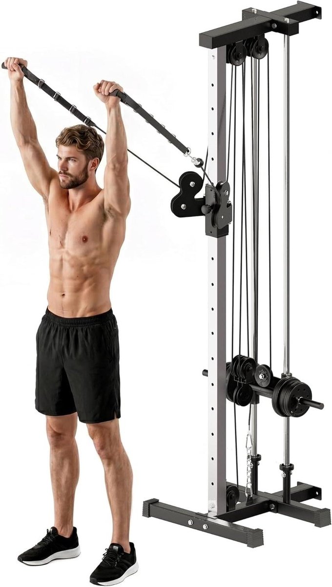 Krachtstation met Dubbele Katrollen - Home Gym Fitnessapparaat - Kracht Training - 15-Positie Verstelbaar