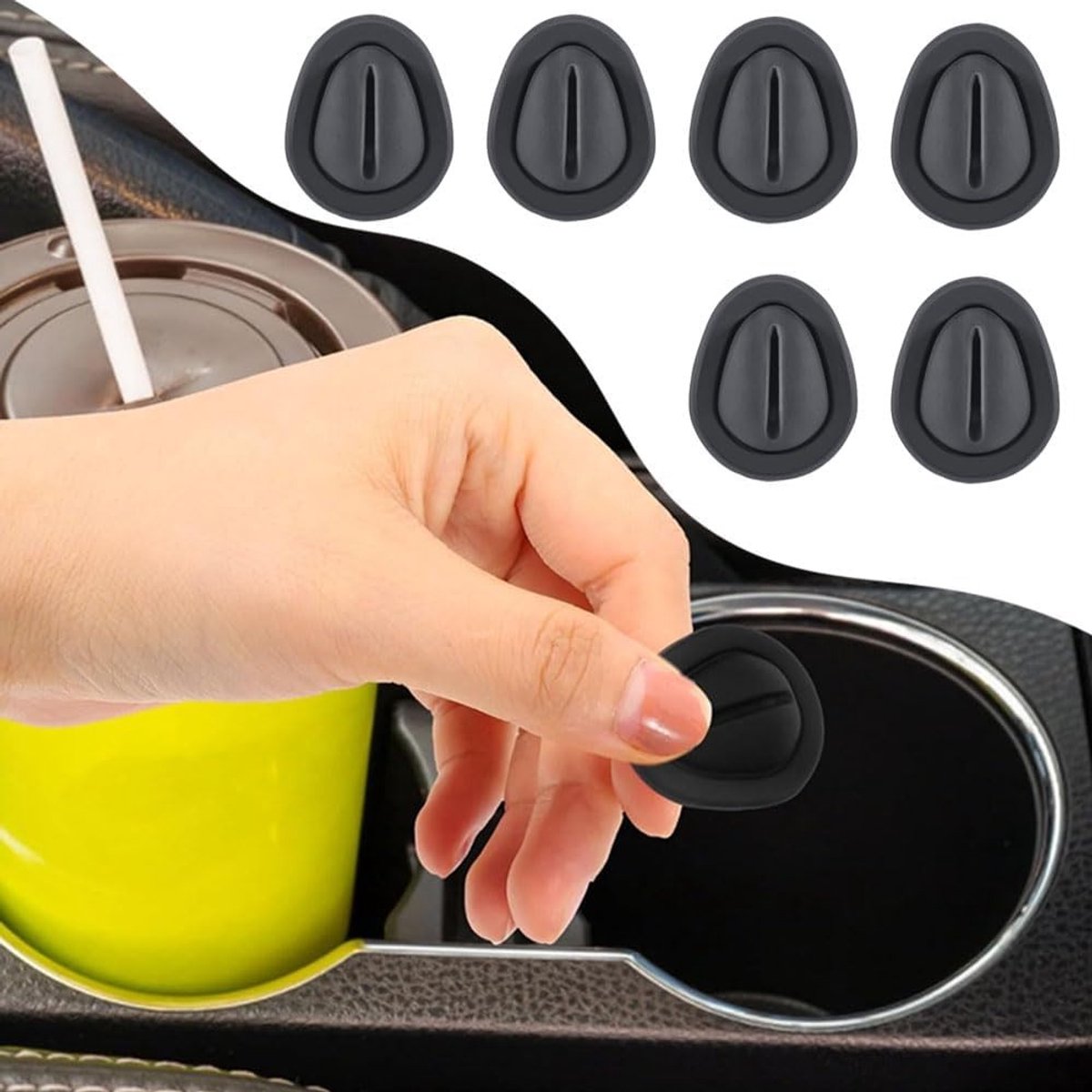 Zesdelige set voor autokopjeshouder, silicone stabilisator voor waterflessen, anti-schud en zelfklevend interieuraccessoire voor auto