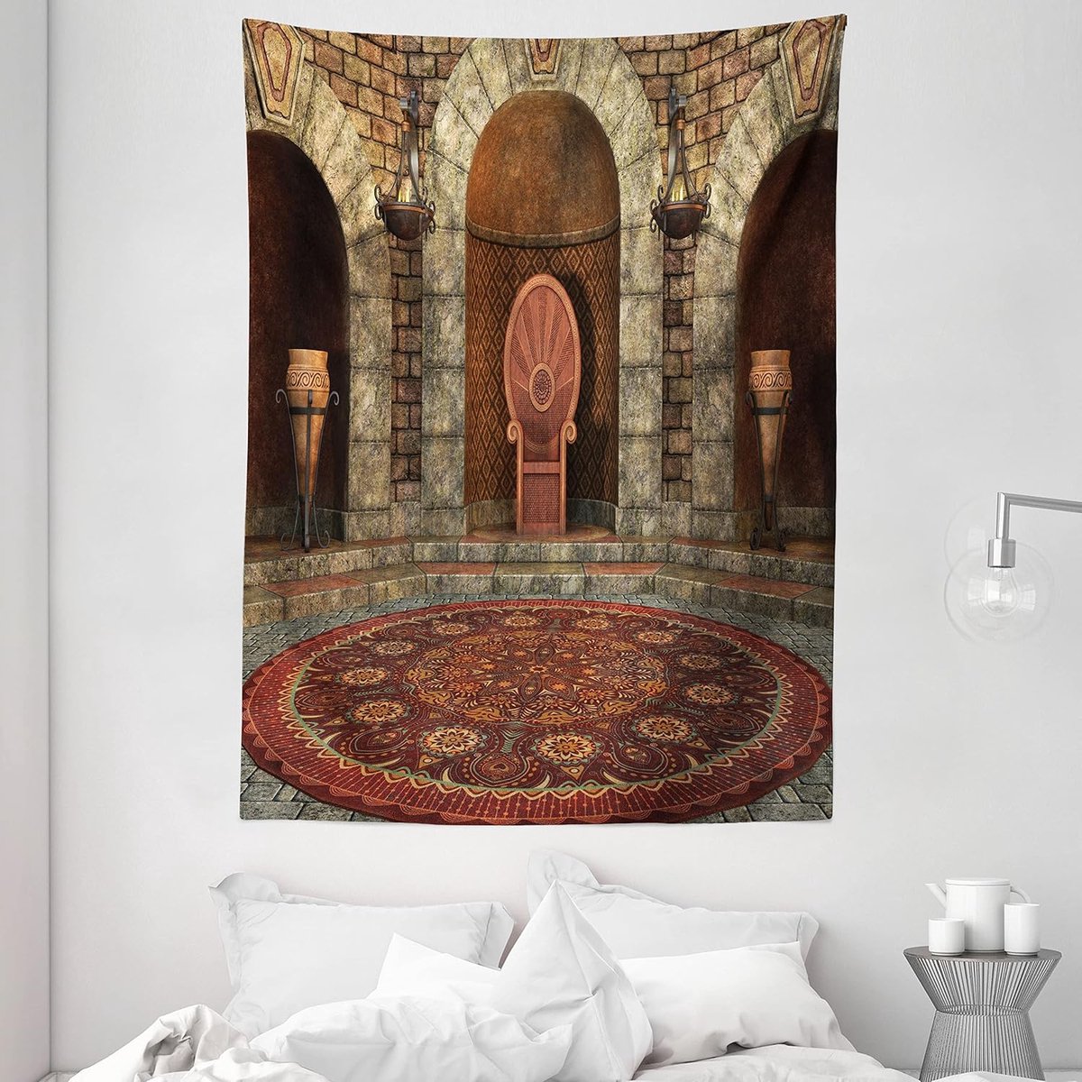 ABAKUHAUS gotisch wandtapijt, King Vintage, woonkamer slaapkamer wanddoek zijdezacht satijn wandtapijt, 150 x 200 cm, bordeauxgrijs Bourgognegrijs