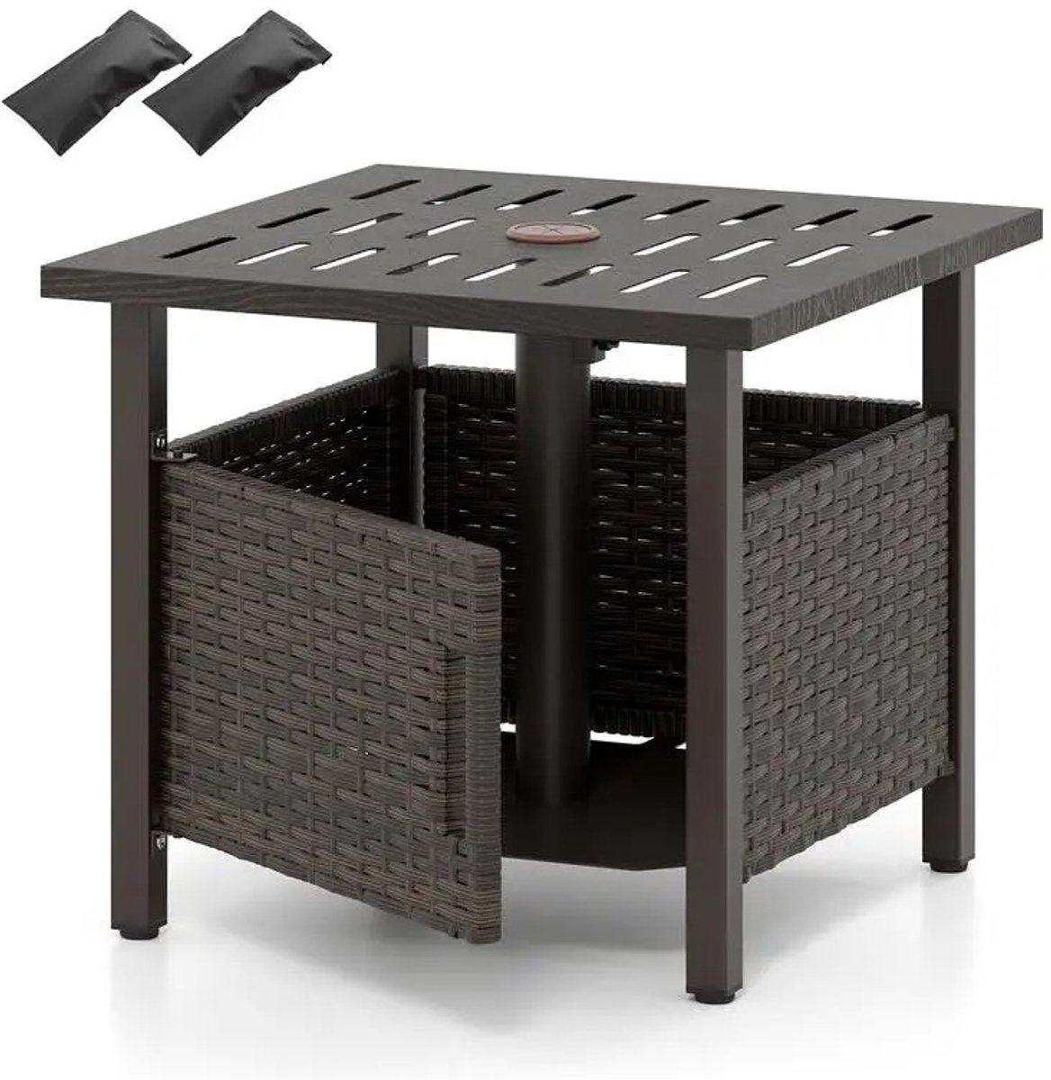 Geargalaxy Bijzettafel - Tuintafel - Balkontafel - Salontafel voor Buiten - Terrastafel - Met Parasolgat - 56x56x48cm - Zwart