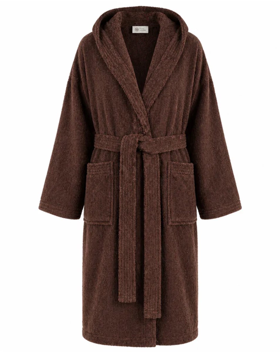 Sauna Badjas Heren met Capuchon - 100% Katoen Badstof Met Zakken - Choco Bruin - Maat L - Badjas Heren Katoen