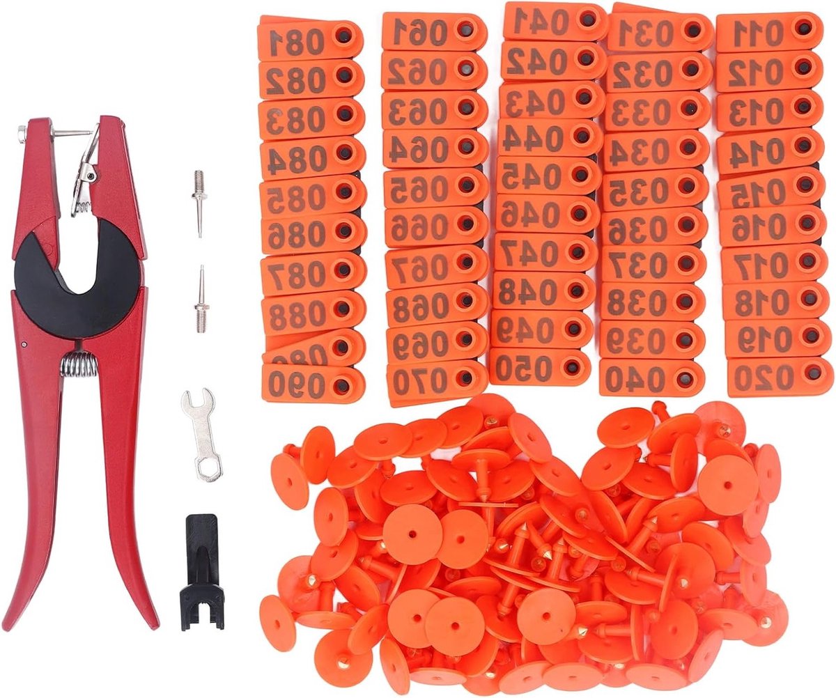 Set van 100 Dierenoorlabels met Applicator voor Runderen, Paarden, Varkens en Schapen - TPU en Aluminium, Ovalen Vorm in Diverse Kleuren
