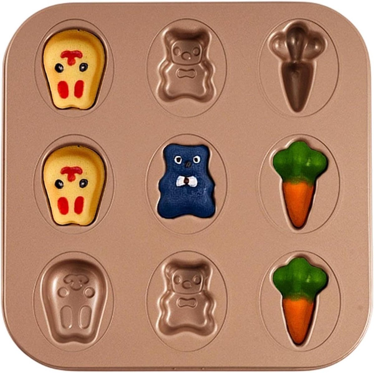 Cupcake Bakvorm - Muffinpan - Thuis Bakken - Antiaanbaklaag - 9 Vierkanten - Goud