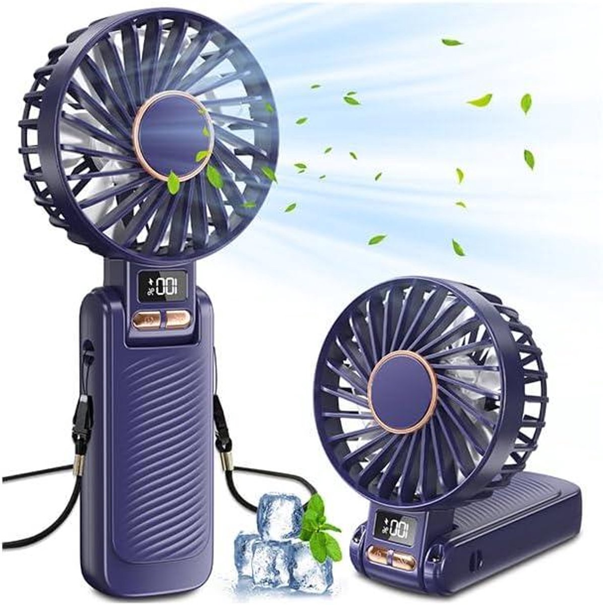 Handventilator, 4500mAh Draagbare Ventilator, 20 Uur Batterijduur, 5 Instelbare Snelheden, LED Scherm, 180° verstelbare 3-in-1 Mini Ventilator, Stille Ventilator voor Reizen, Kantoor en Thuis