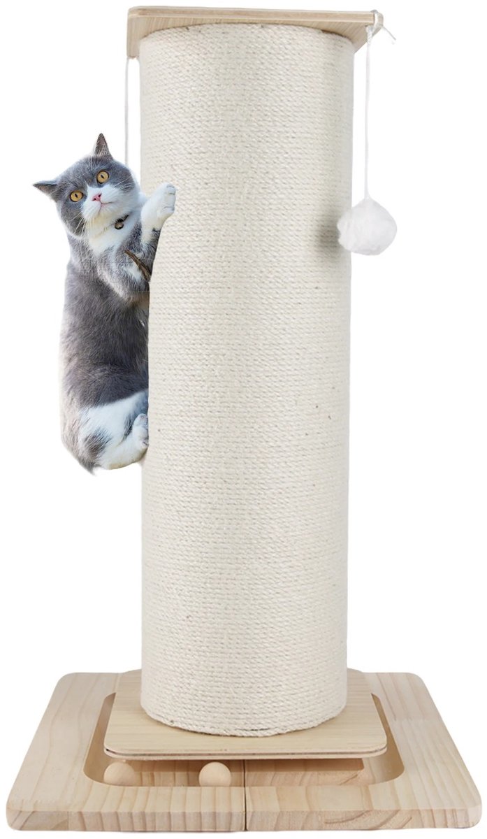 Cherrys Finds - Krabpaal - Kattenkrabpaal - Krabmeubel - krabpaal kat - Katten Speelmeubel - Klimtoren voor Katten - Kattenpaal - Kattenboom - 80cm - Wit