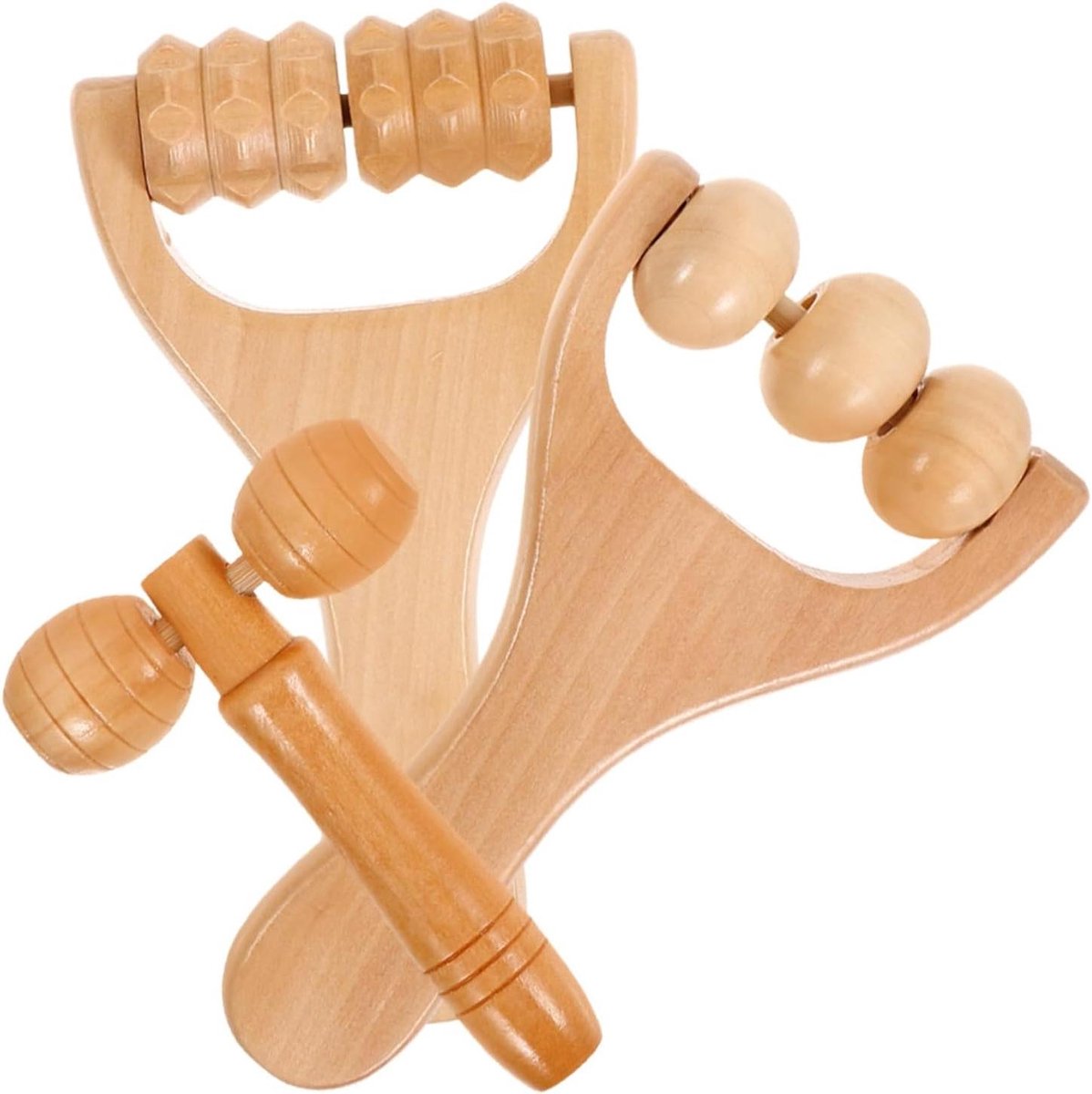 Massageroller Set - Houten Tools - Lichaamsontspanning - Natuurlijk Hout - 3 Stuks - Houtkleur