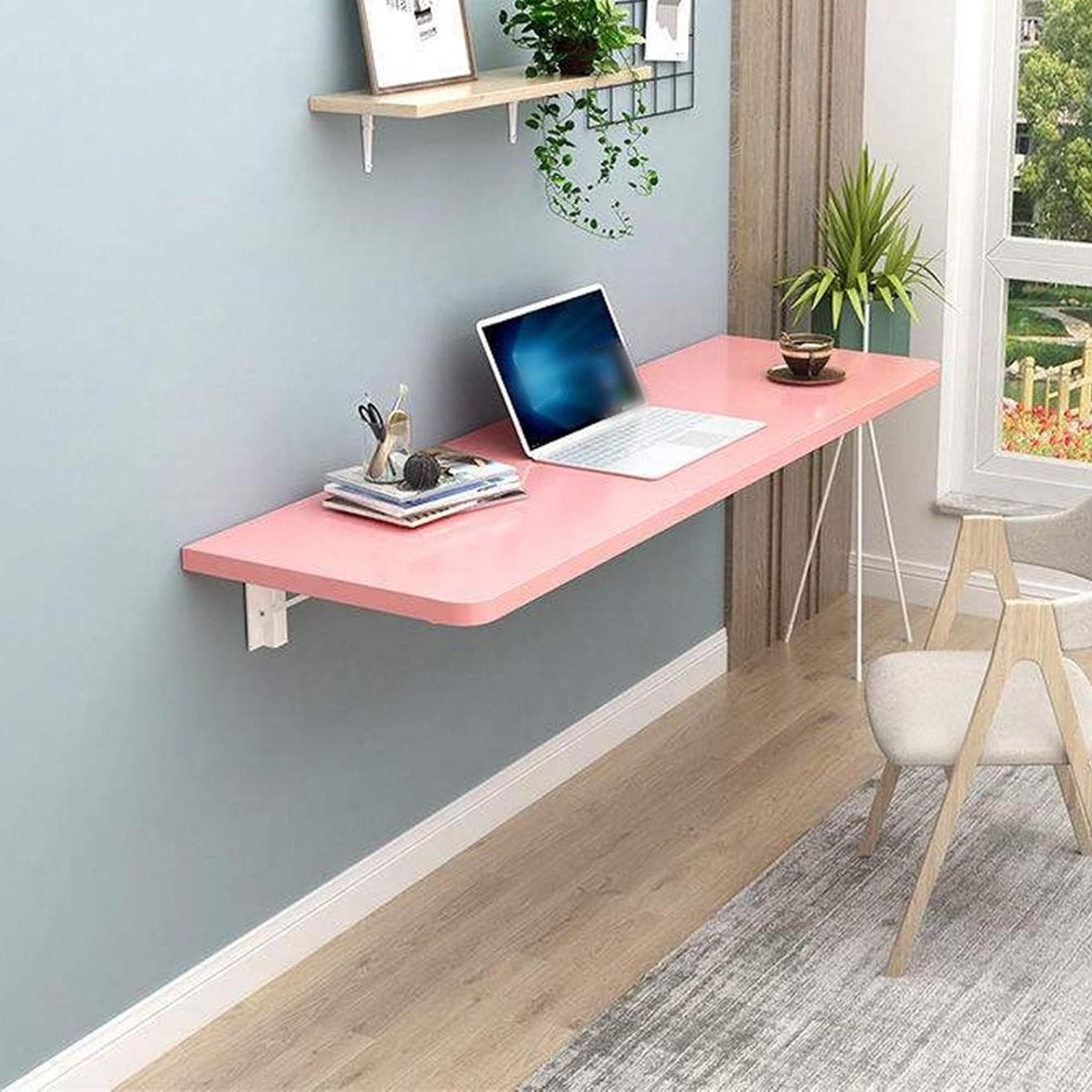 Opvouwbare Tafel - Wandtafel Bureau - Ruimte Besparen - Neerklapbaar Blad - 80x30cm - Wit