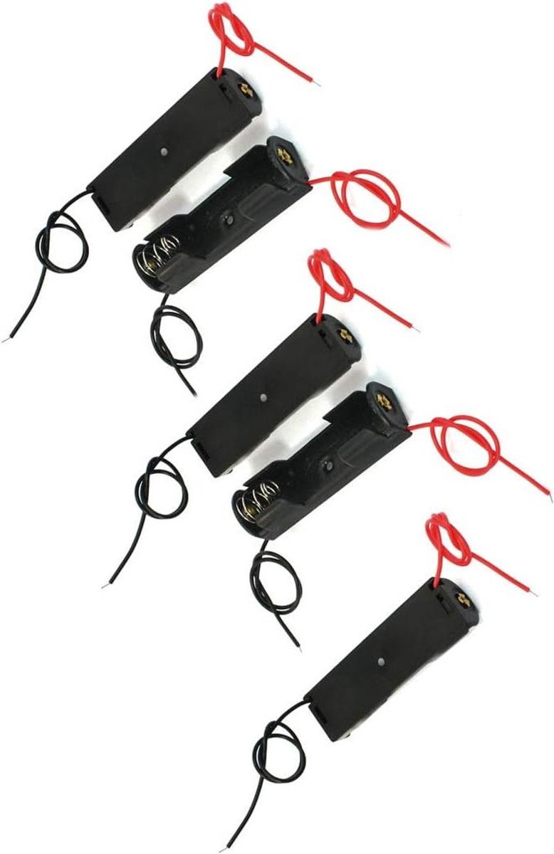 Batterij Houders - AAA Opslag - Elektronica Voeden - Met Draadconnector - 5 Stuks - Zwart