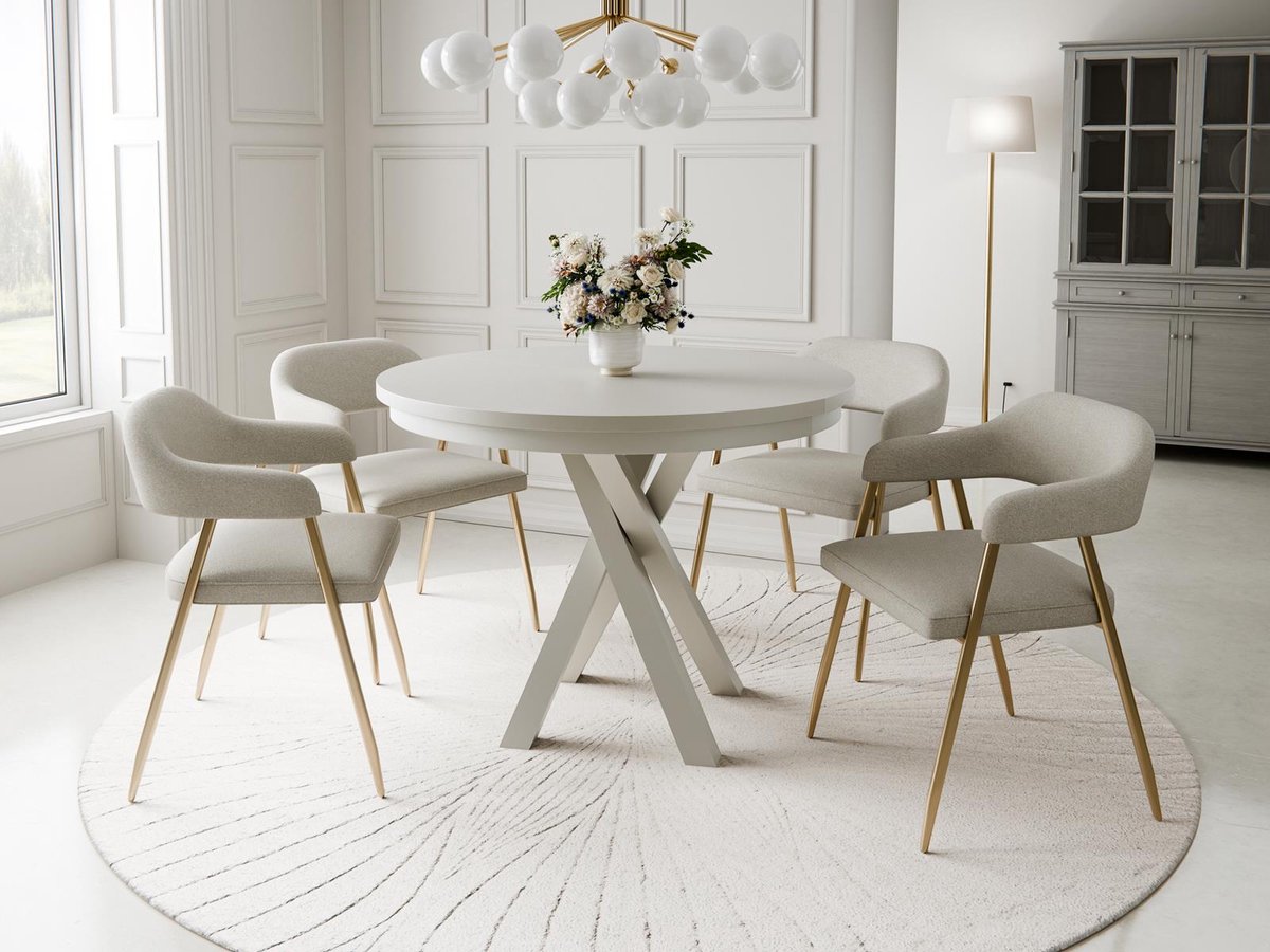 Compleo24- Ronde Eettafel- Designertisch mit Metallgestell - 100/140 cm- Cashmere