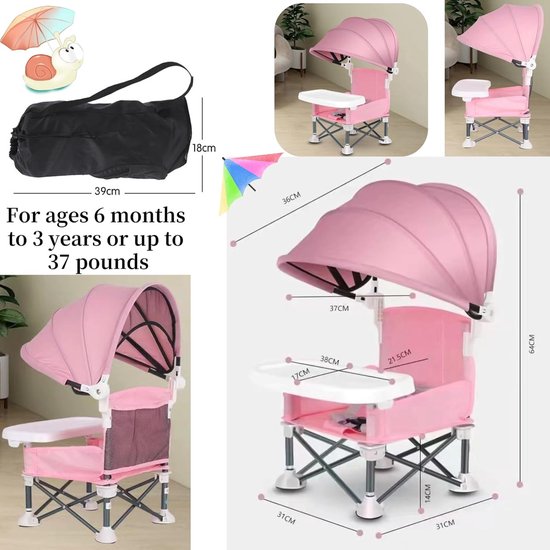 Opvouwbare babybooster stoel eetkamerstoel reizen draagbare peuter kinderstoel met afneembaar dienblad voor binnen buiten open zitten opvouwbare booster voeding/campingstoel voor baby — afbeelding 2