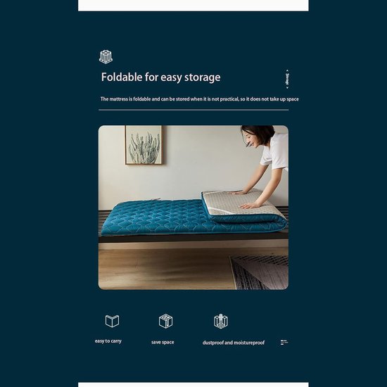 Japanse Vouwmatras - Futon Vloermat - Traditioneel Slapen - Traagschuim Middenlaag - 1x2 Meter - C — afbeelding 2