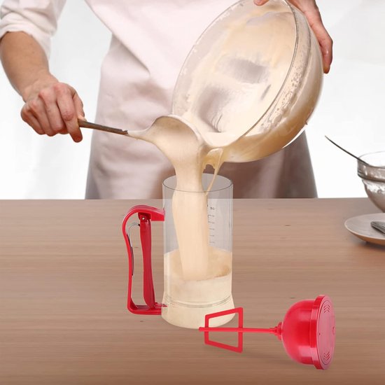 Beslag Mixer Dispenser - Bakgereedschap Keuken - Beslag Maken - Automatisch Mengen - 1200 ml - Transparant Rood — afbeelding 3