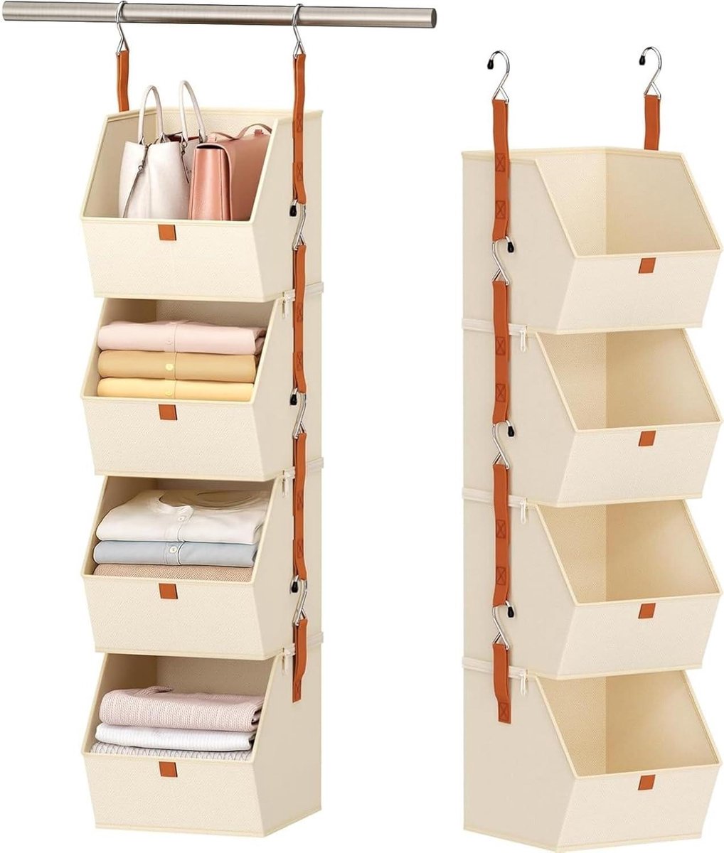 Hangende organizer - Kast opberger - Ruimte besparen - Trapezium ontwerp - 4 etages - Beige