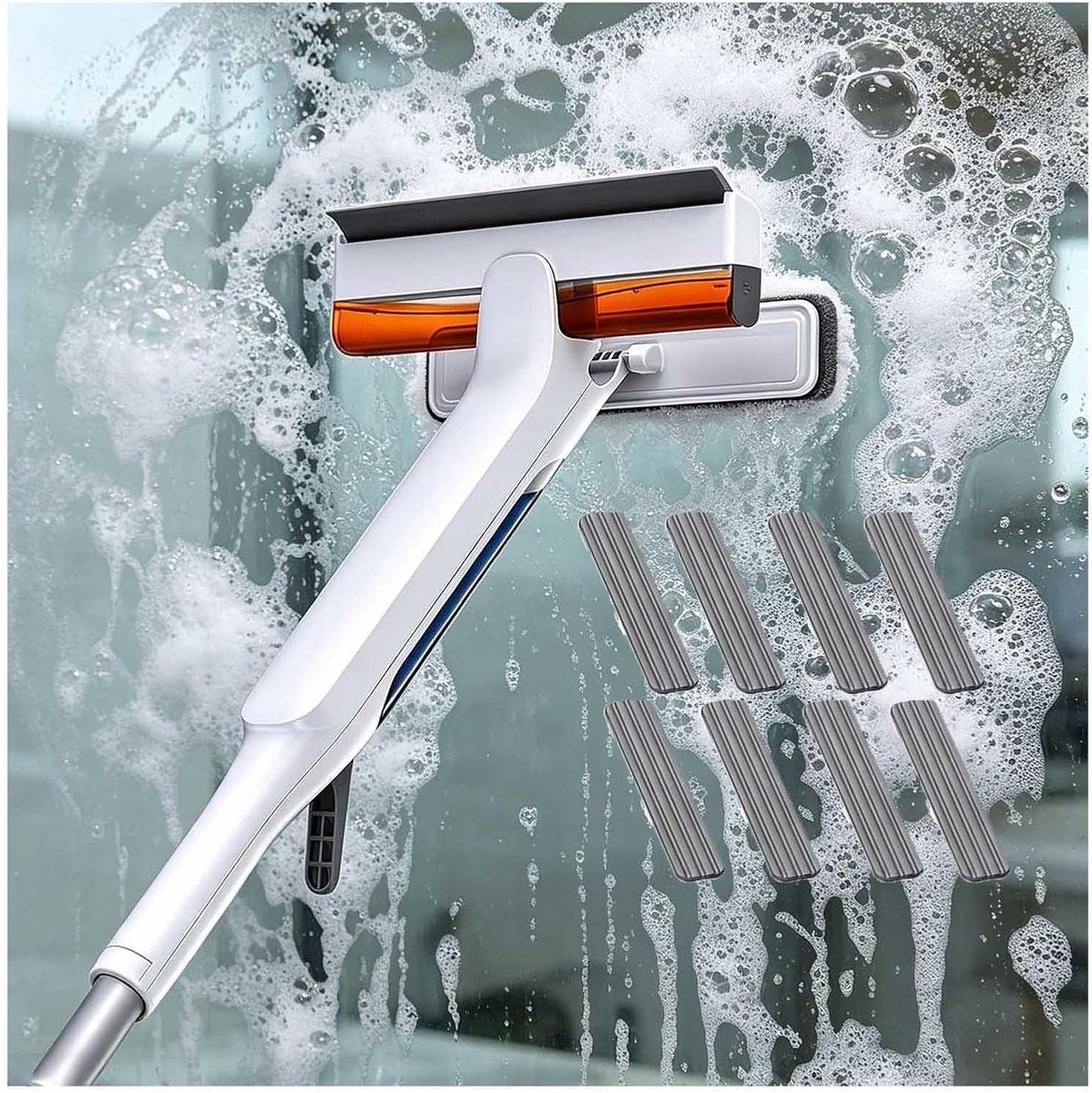Raamwisser met tank - Glasreiniger tool - Glas reinigen - 4-in-1 ontwerp - 148 cm lengte - Wit