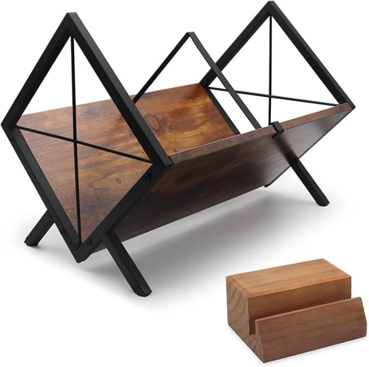 SNJY® LP Opbergsysteem - Vinyl Houder - Platenrek - Met Now Playing Blok - 22,5D x 40B x 30,5H cm - Bruin/Zwart