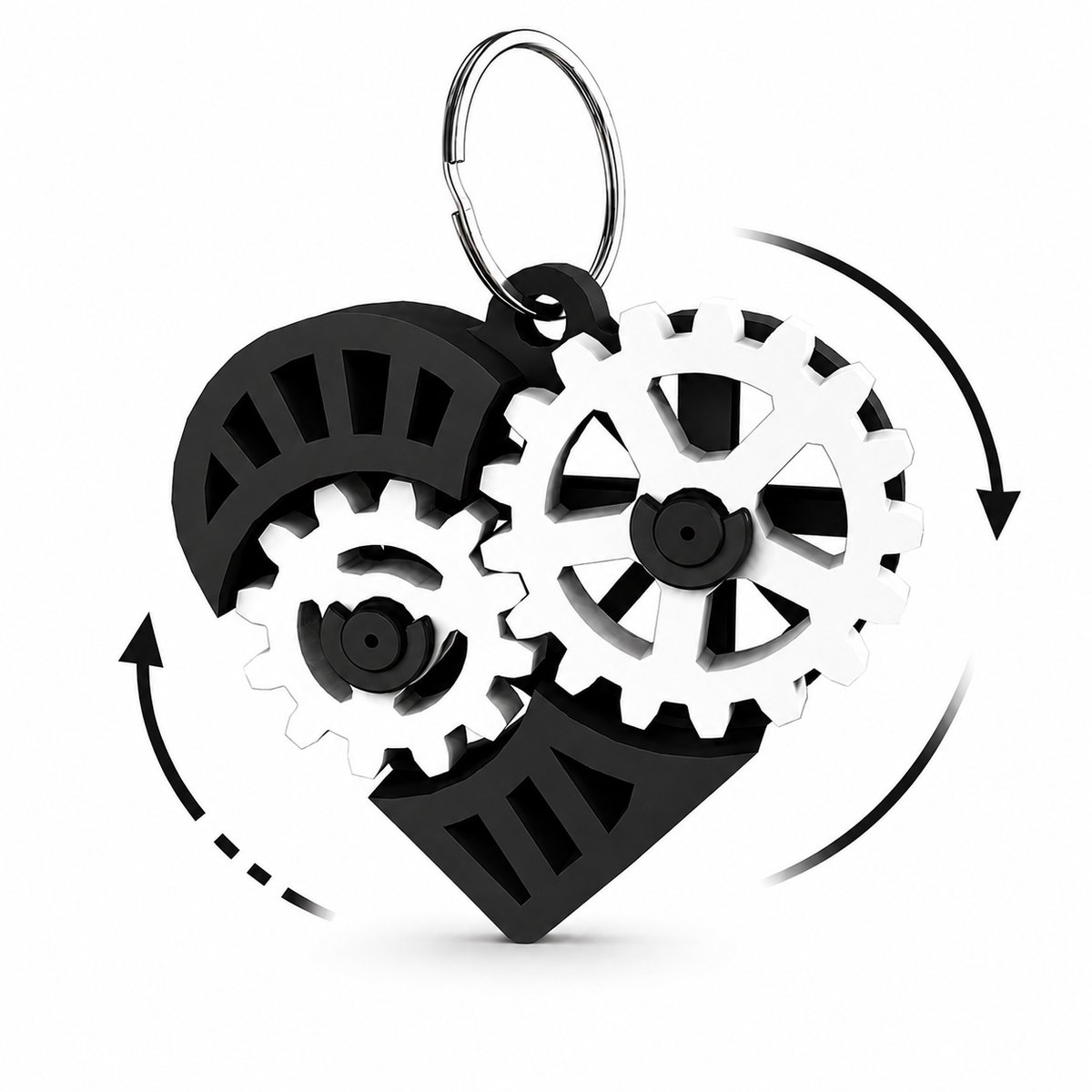 Hart Sleutelhanger Met Bewegende Tandwielen - Fidget Toy Voor Volwassenen En Kinderen - Cadeau Voor Valentijnsdag Verjaardag Of Relatie - Anti Stress Gadget - Compact Design - Zwart