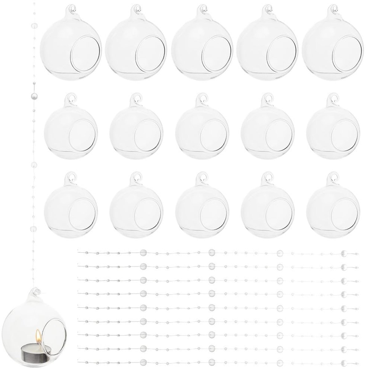 Dailygoods - Innovra - Dailygoods - Set van 16 Hangende Glazen Kaarsenhouders voor Decoratie en Feesten