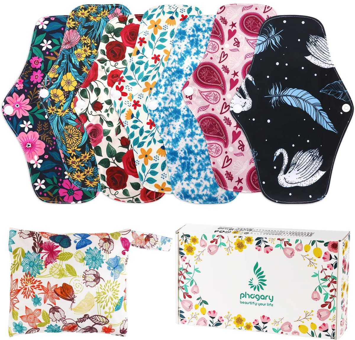 Dailygoods - Dailygoody - Herbruikbare maandverbanden - Wasbaar - Bamboe - 7 in 1 set - Voor zware menstruatie - Nacht inlegkruisjes