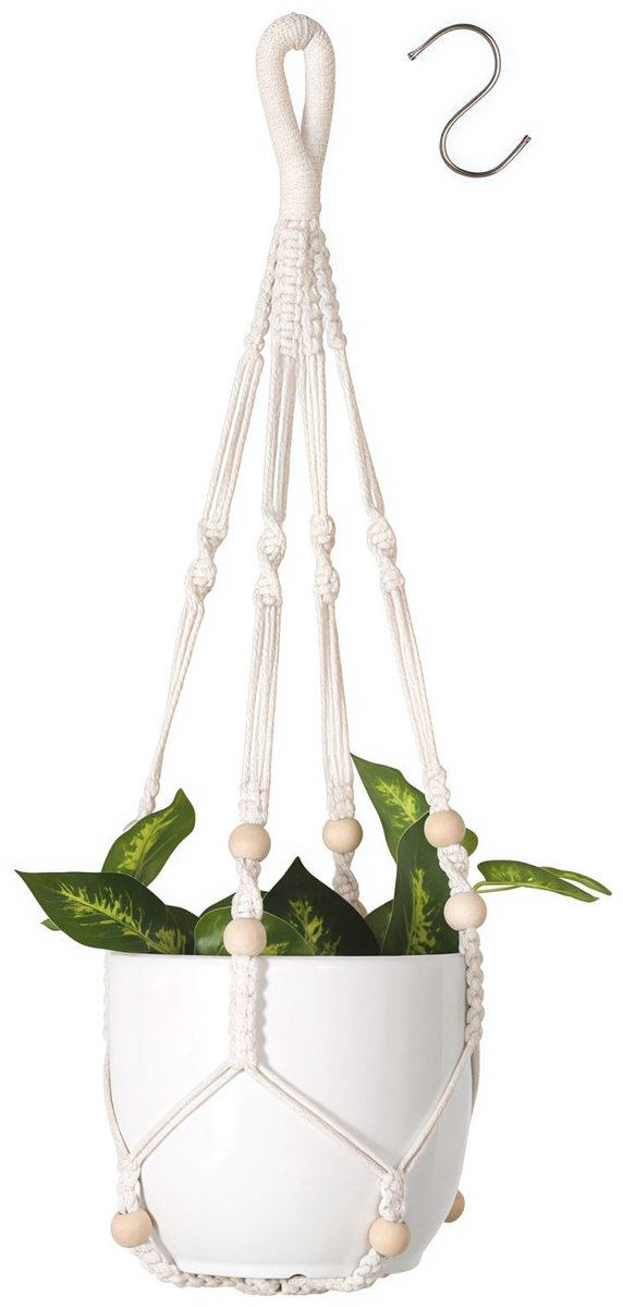 Dailygoods - Dailygoody - Hangende Plantenbakken - Katoenen Touw - Macramé Plantenhanger - 89CM - Bloempothouder - Geschikt voor Binnen en Buiten - Natuurlijke Kat...