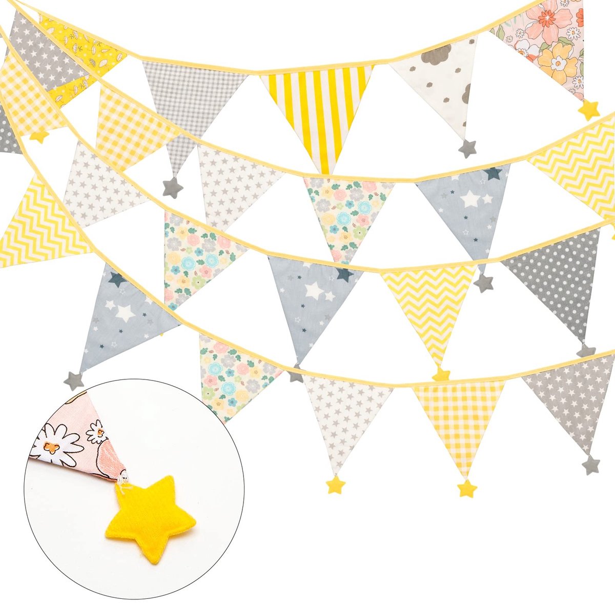 Dailygoods - Dailygoody - Canvas wimpel - Vlaggetjesslinger - Decoratie voor kinderkamer - 4 meter - Dubbelzijdig - Katoenen vlaggetjes - Geschikt voor kinderen - ...