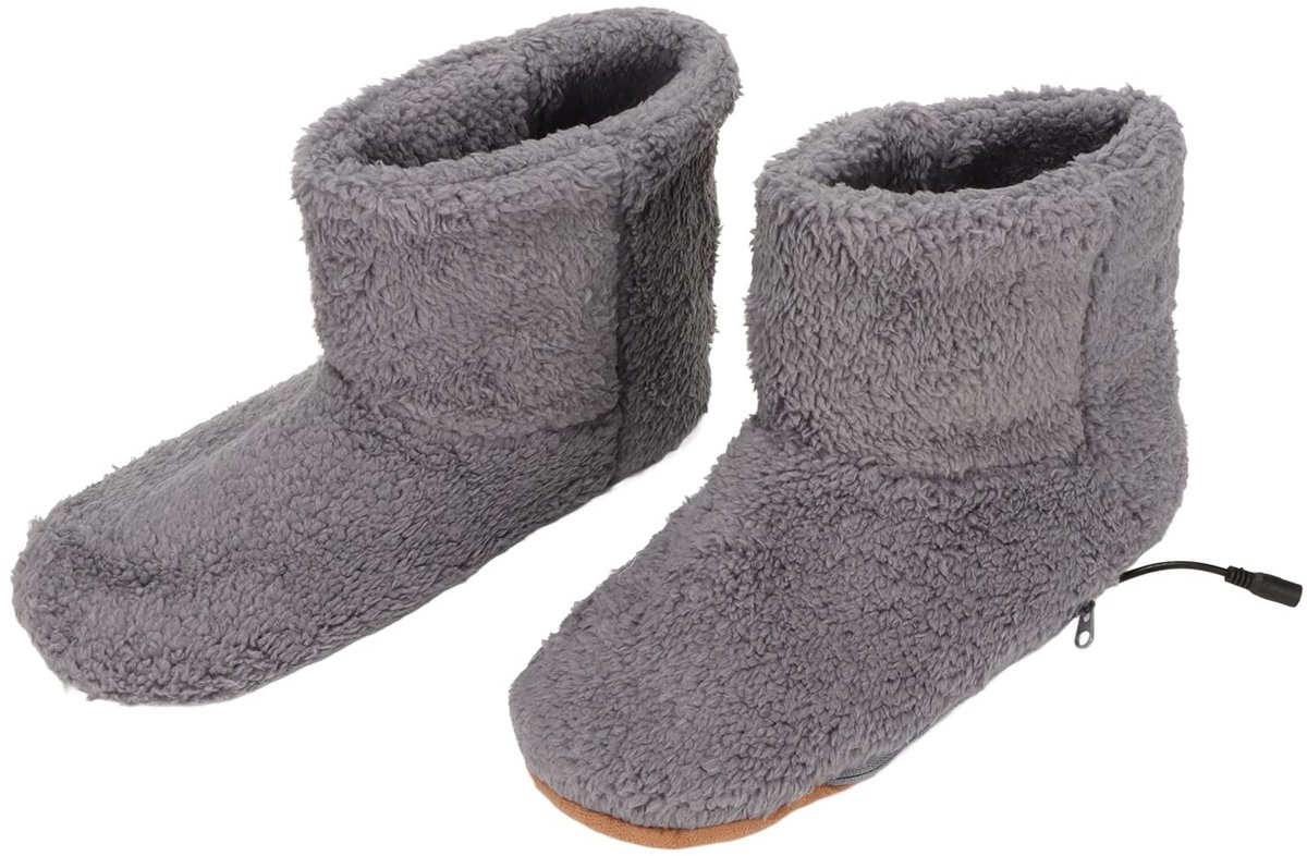 Dailygoods - Dailygoody - Verwarmde Voetpantoffel - Zachte Pluche - Elektrische Verwarming - Grijs - Ontspannende Schoenen - Perfect voor Thuis - Koude Winter