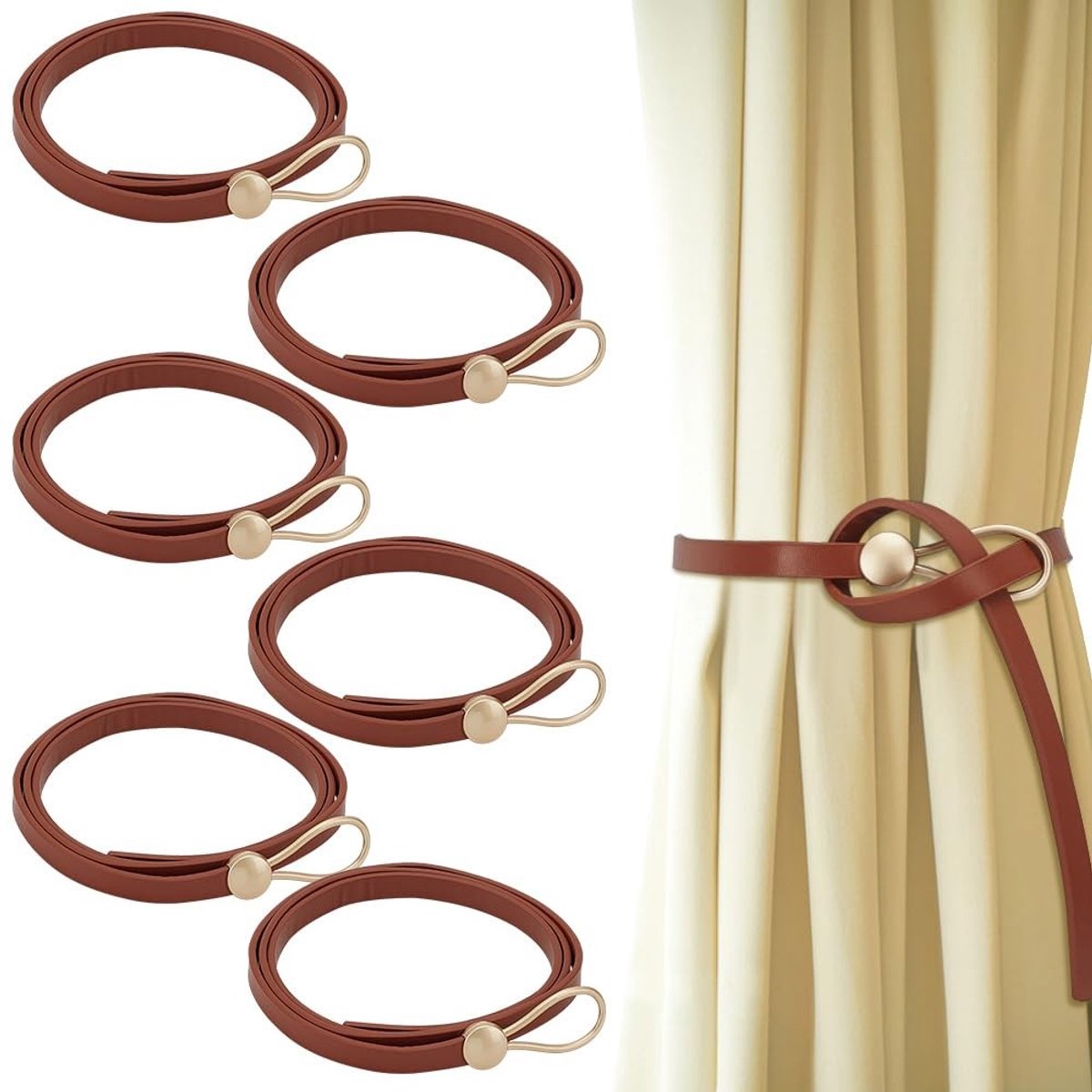 Dailygoods - Innovra - Dailygoods - Set van 6 Leren Gordijnhouders in Vintage Stijl