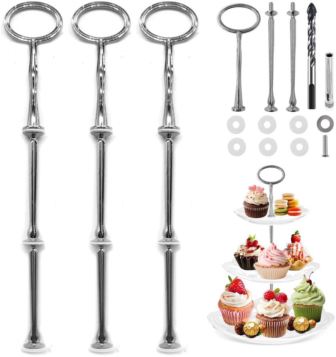 Dailygoods - Set van 3 Taartstandaards voor Desserts en Fruit