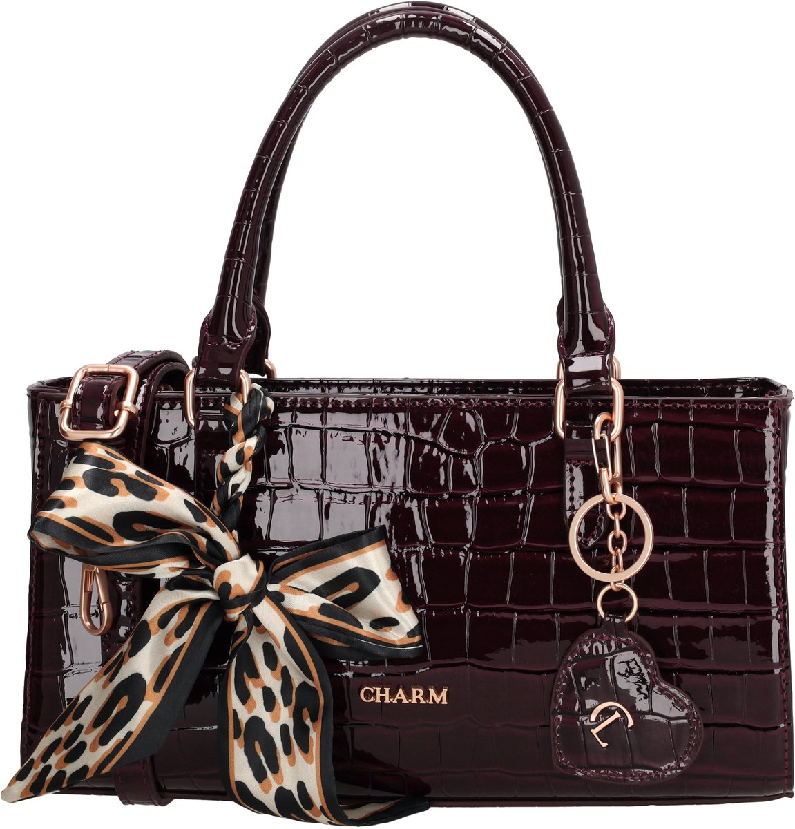 Charm London Knightsbridge Handtas - Schoudertas - Crossbody - Lak - Croco - Bordeaux rood