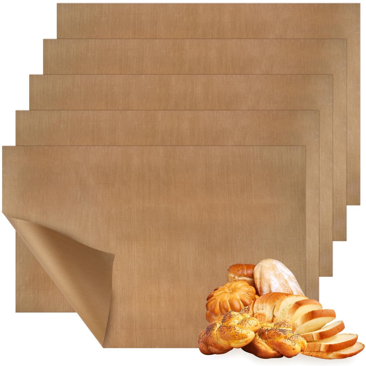Dailygoods - 5 Stuks Herbruikbare Bakfolie voor Oven 40 x 60 cm, Antiaanbaklaag