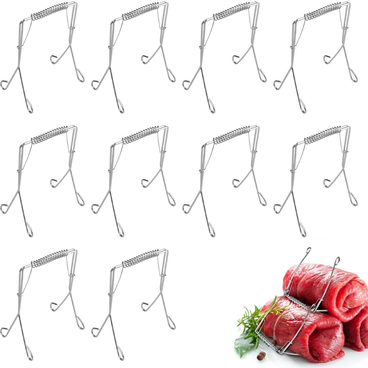 Dailygoods - 10 Stuks Rouladeklemmen van Roestvrij Staal voor Herbruikbaar Gebruik