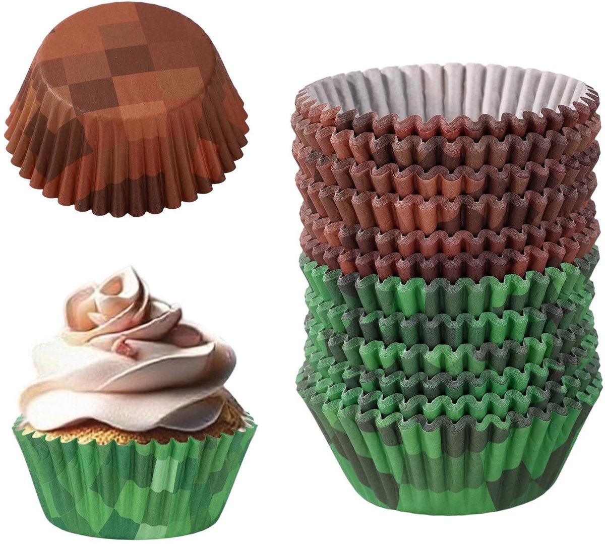 Dailygoods - 300 Stuks Cupcake Vormpjes in Groen en Bruin