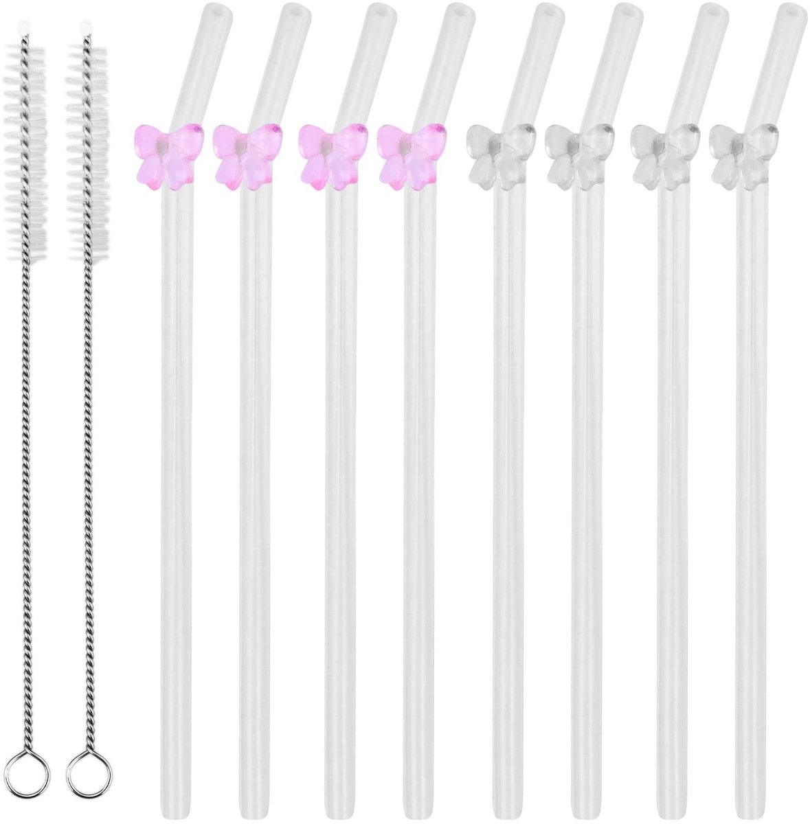 Dailygoods - Set van 8 Herbruikbare Glazen Rietjes met Borstels