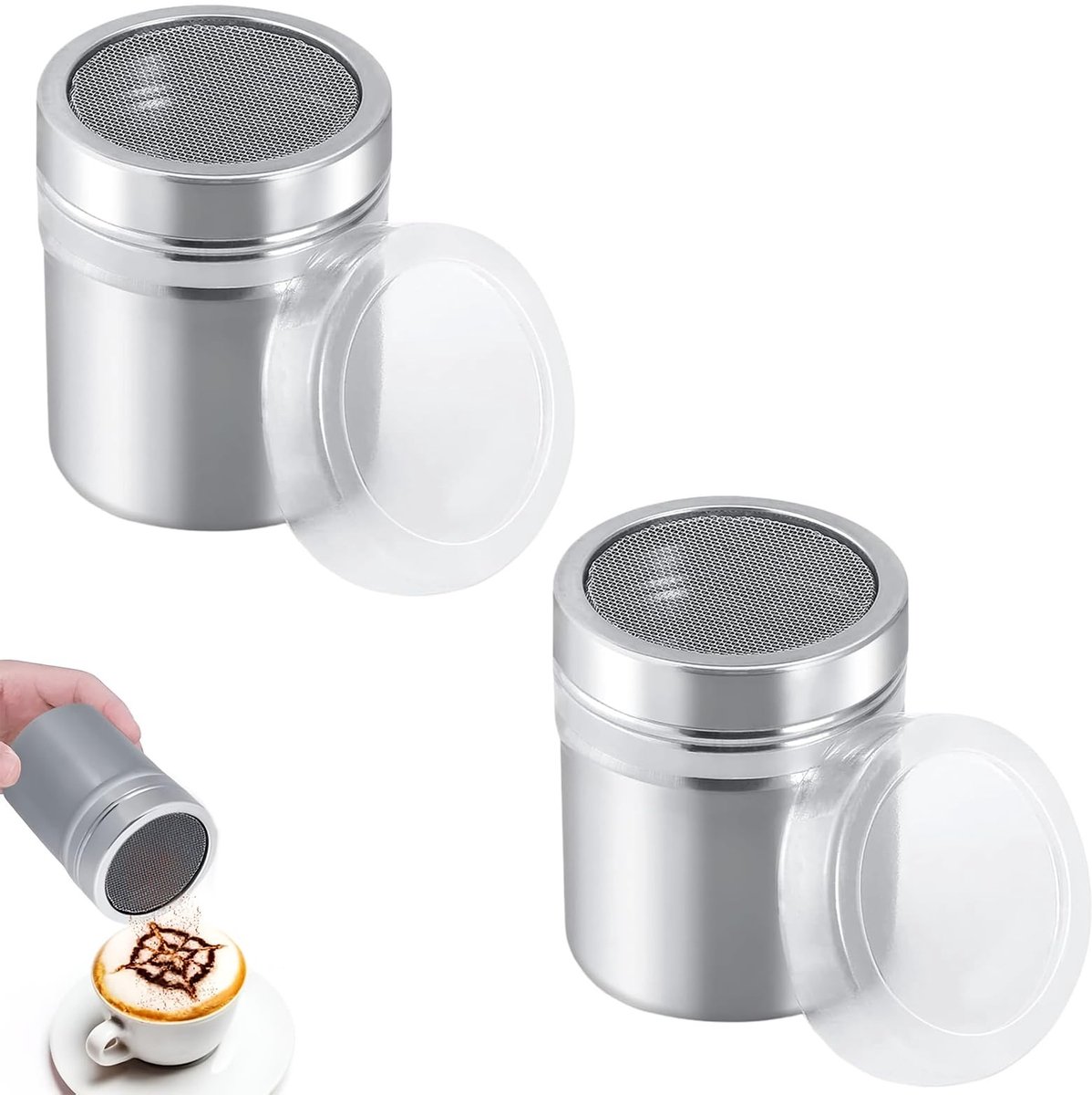 Dailygoods - Set van 2 Roestvrij Stalen Poedersuikerstrooiers met Deksels