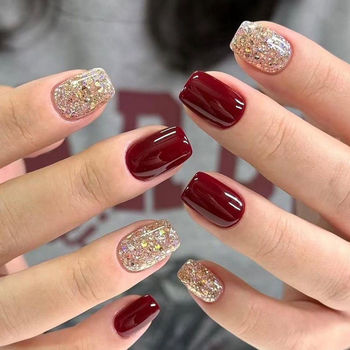 Dailygoods - 24 Stuks Bordeauxrode Kunstnagels om Op Te Drukken