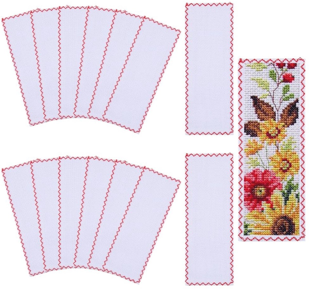 Dailygoods - 15-delige Set Katoenen Kruissteek-Bladwijzers met Rode Rand