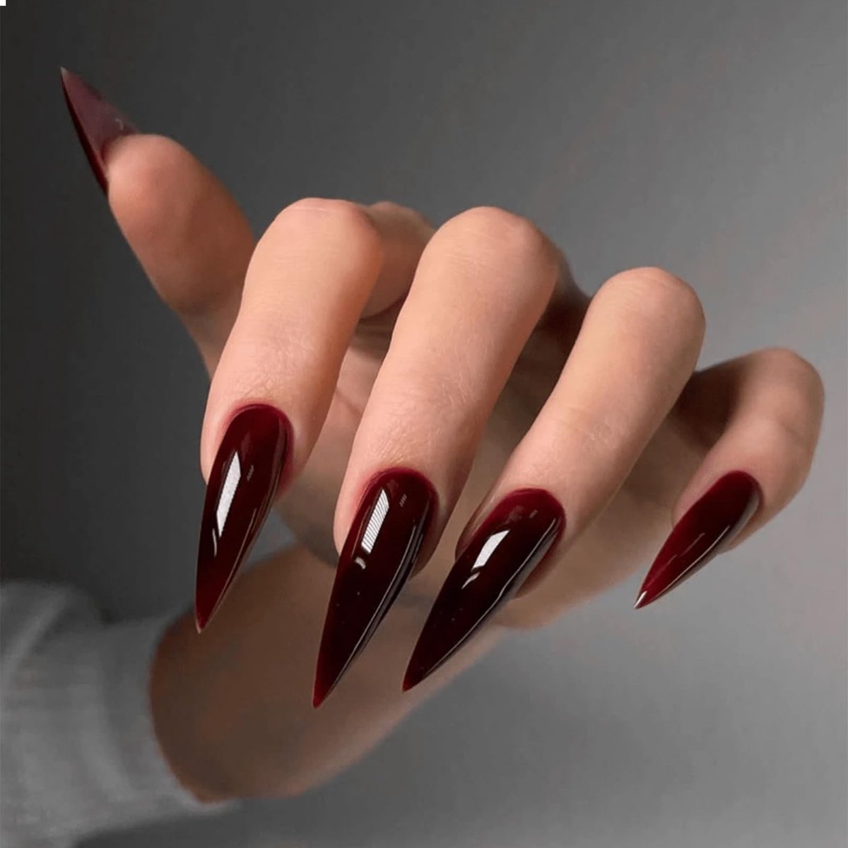Dailygoods - Set van 24 Donkerrode Lange Kunstnagels voor Cosplay