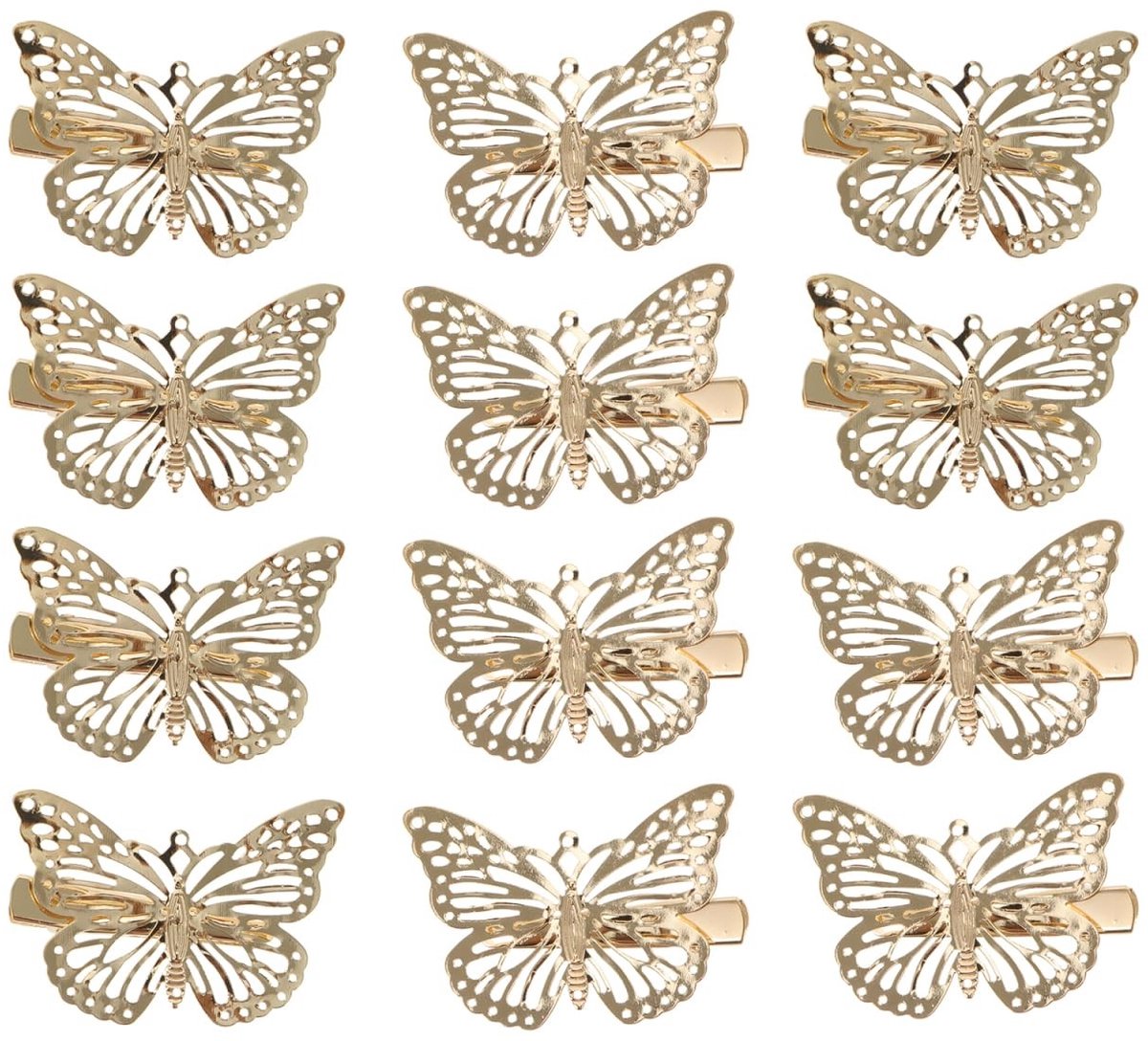 Dailygoods - Set van 12 Gouden Haarspelden in Vlinderdesign